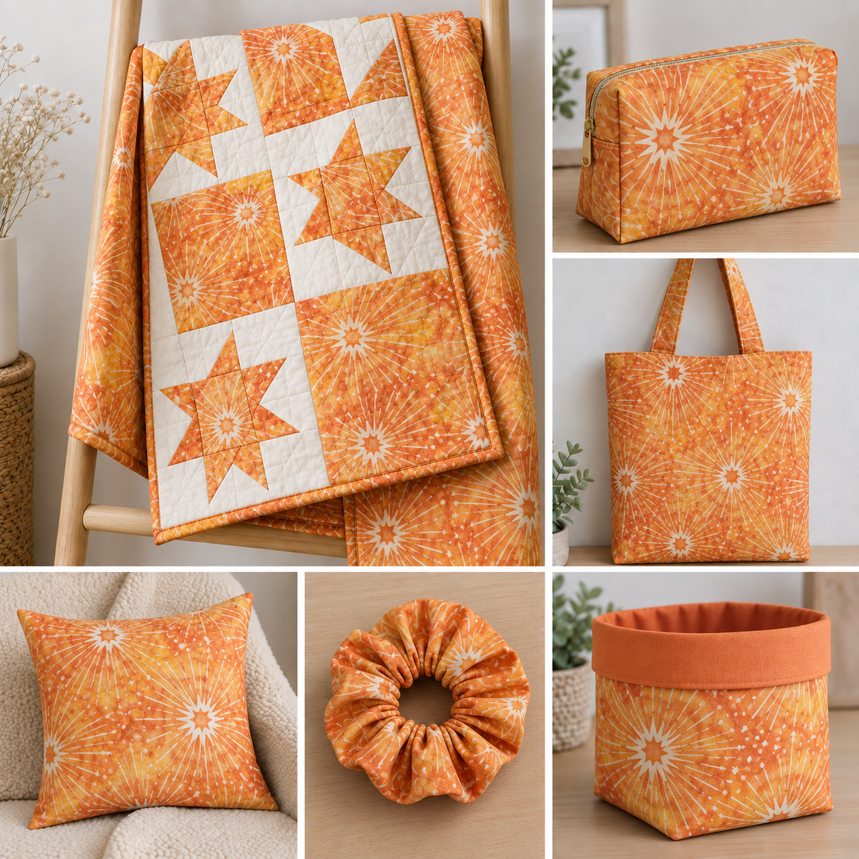 Tela batik algodón 100% estrellas fondo naranja y amarillo — imagen 2