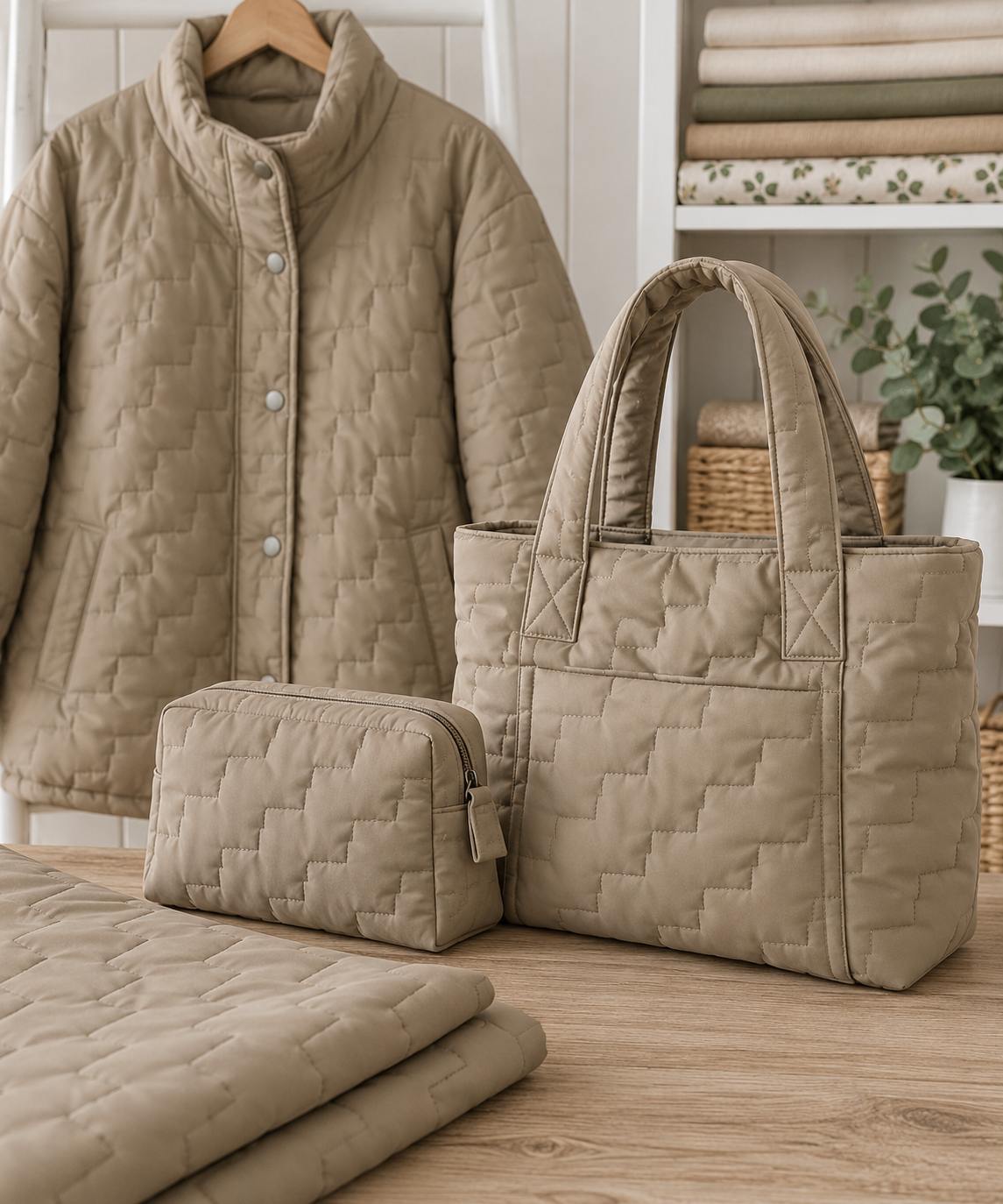 Tela acolchada motivos geométricos beige — imagen 2