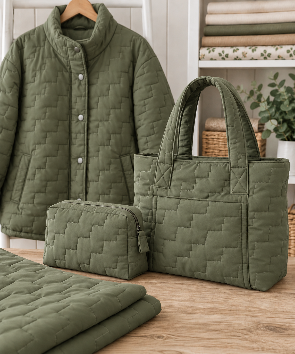 Tela acolchada motivos geométricos verde — imagen 2