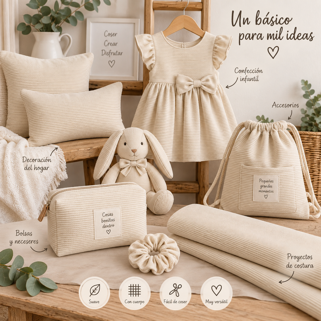 Tela Pique estampada algodón 100%  color beige — imagen 2