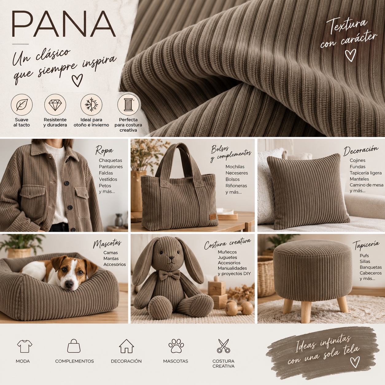Tela pana algodón color beige — imagen 2