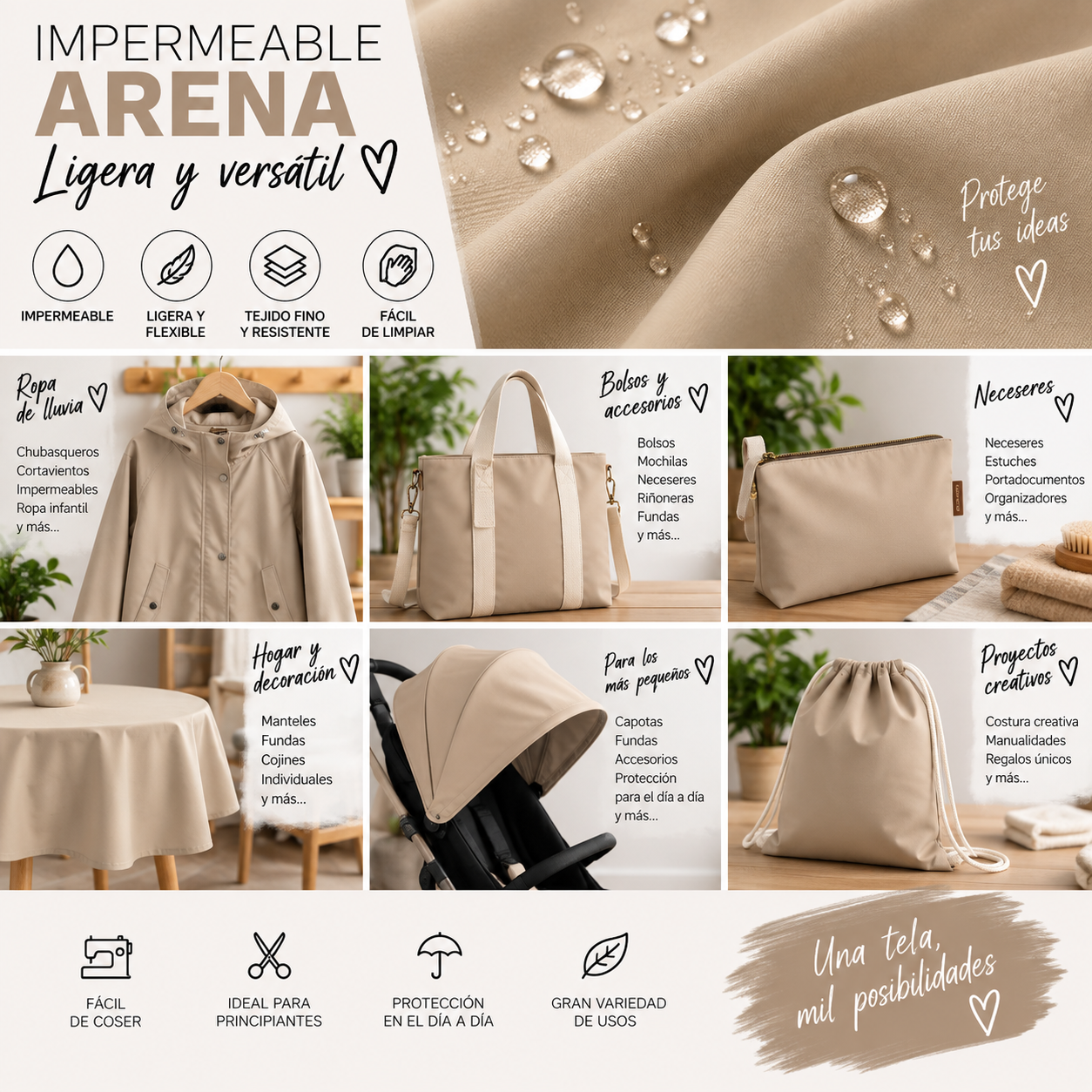 Tela impermeable color arena — imagen 2