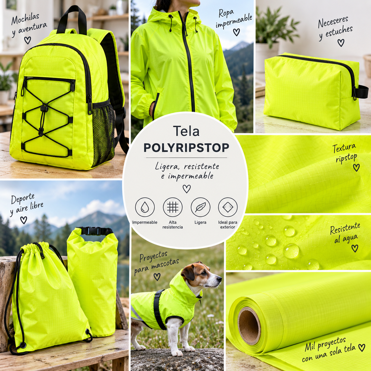 Tela impermeable polyripstop color neon — imagen 2
