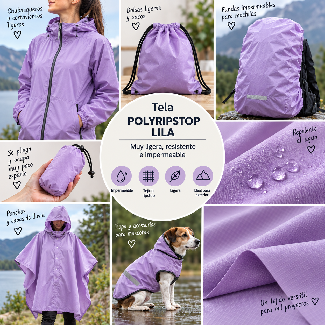 Tela impermeable polyripstop color lila — imagen 2