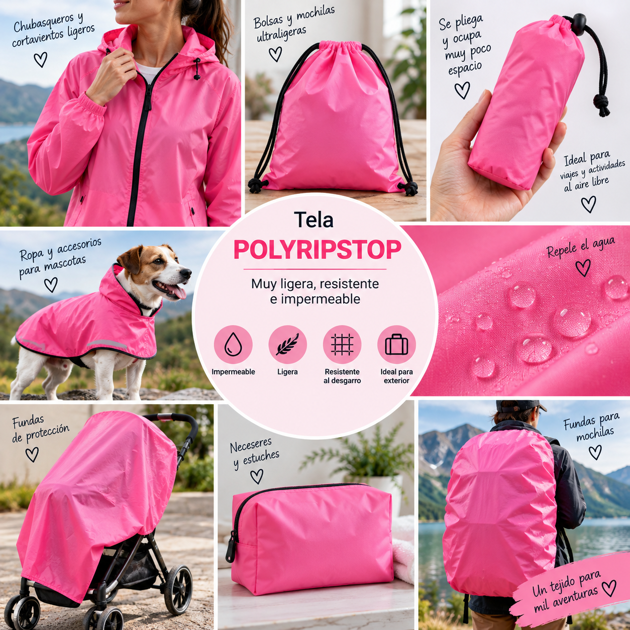 Tela impermeable polyripstop color fucsia — imagen 2