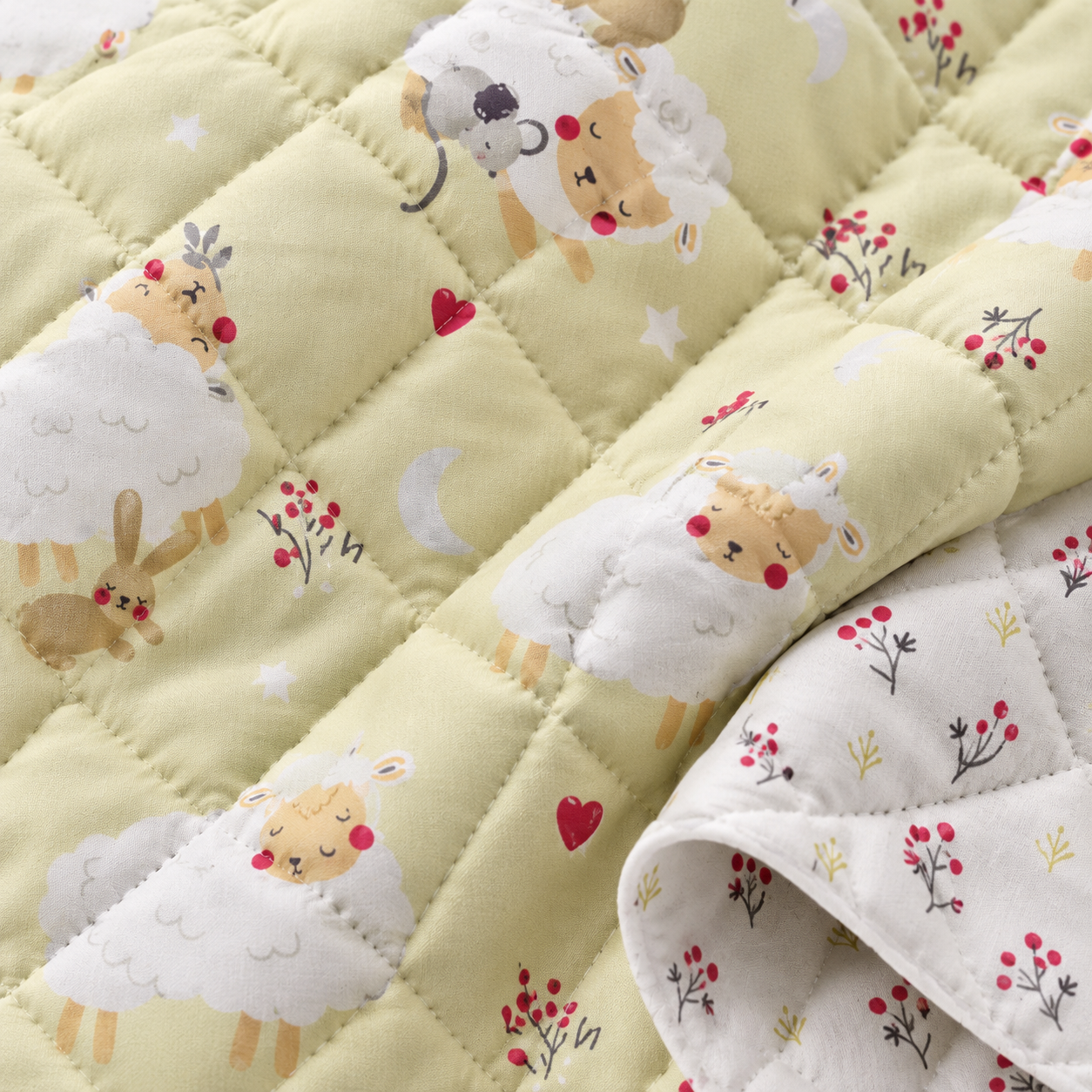 Tela algodón acolchada con animalitos fondo amarillo — imagen 1