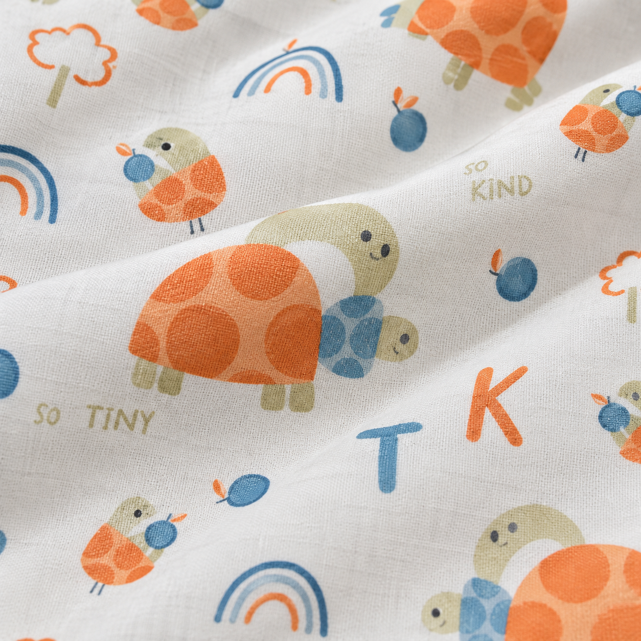 Tela algodón  100% infantil con motivos de tortugas y arco iris