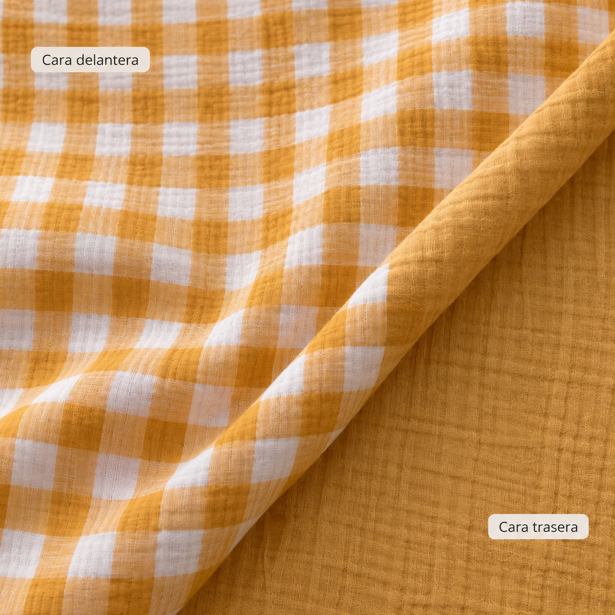Double Gaze Vichy Double Face Mostaza | Kuki Fabrics — imagen 2