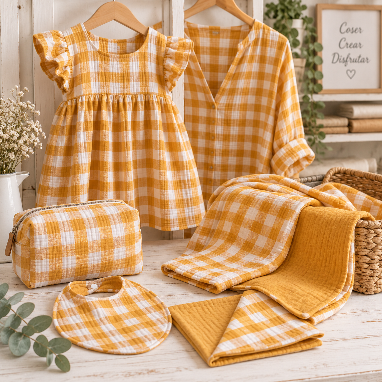 Double Gaze Vichy Double Face Mostaza | Kuki Fabrics — imagen 3