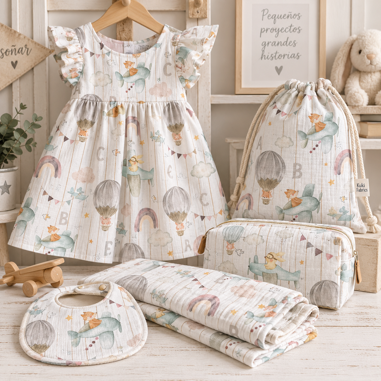 Tela infantil algodón Aviones y Globos | Kuki Fabrics — imagen 1