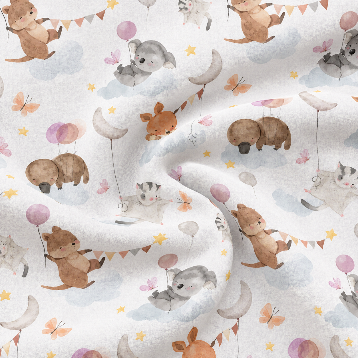 Tela Algodón Infantil Animalitos y Nubes | Kuki Fabrics — imagen 1