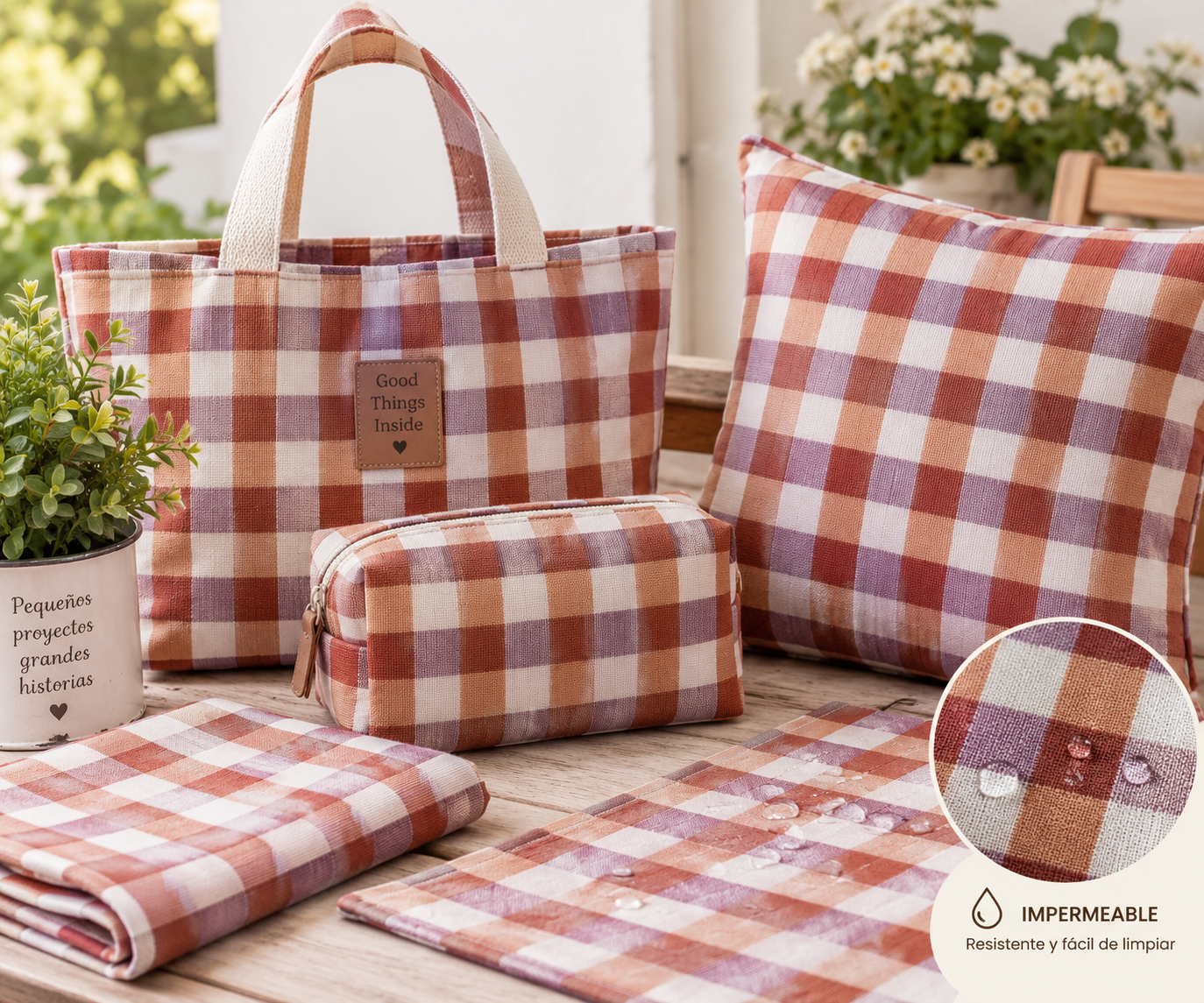 Tela Impermeable Algodón Vichy Multicolor | Kuki Fabrics — imagen 2