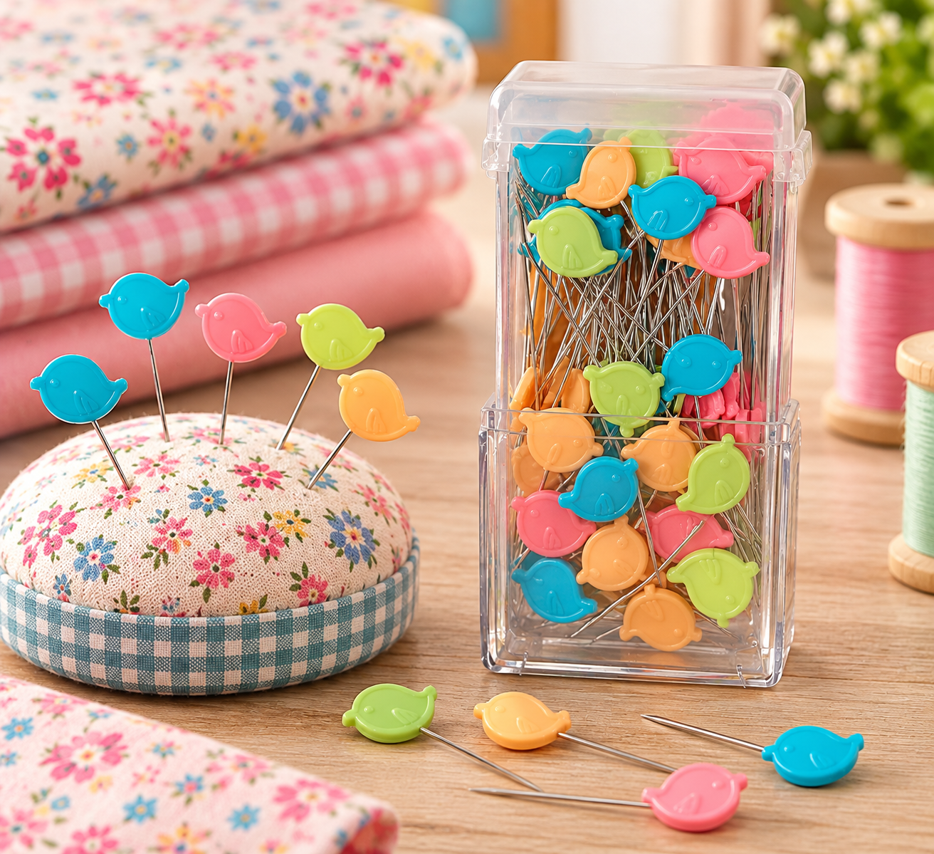 Alfileres Pajaritos de Colores 60 uds | Kuki Fabrics — imagen 2