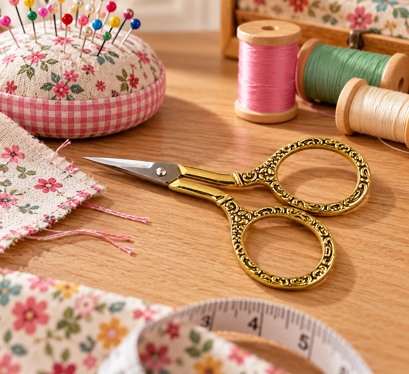 Tijera de Bordar Decorativa Cadena Dorada | Kuki Fabrics — imagen 2