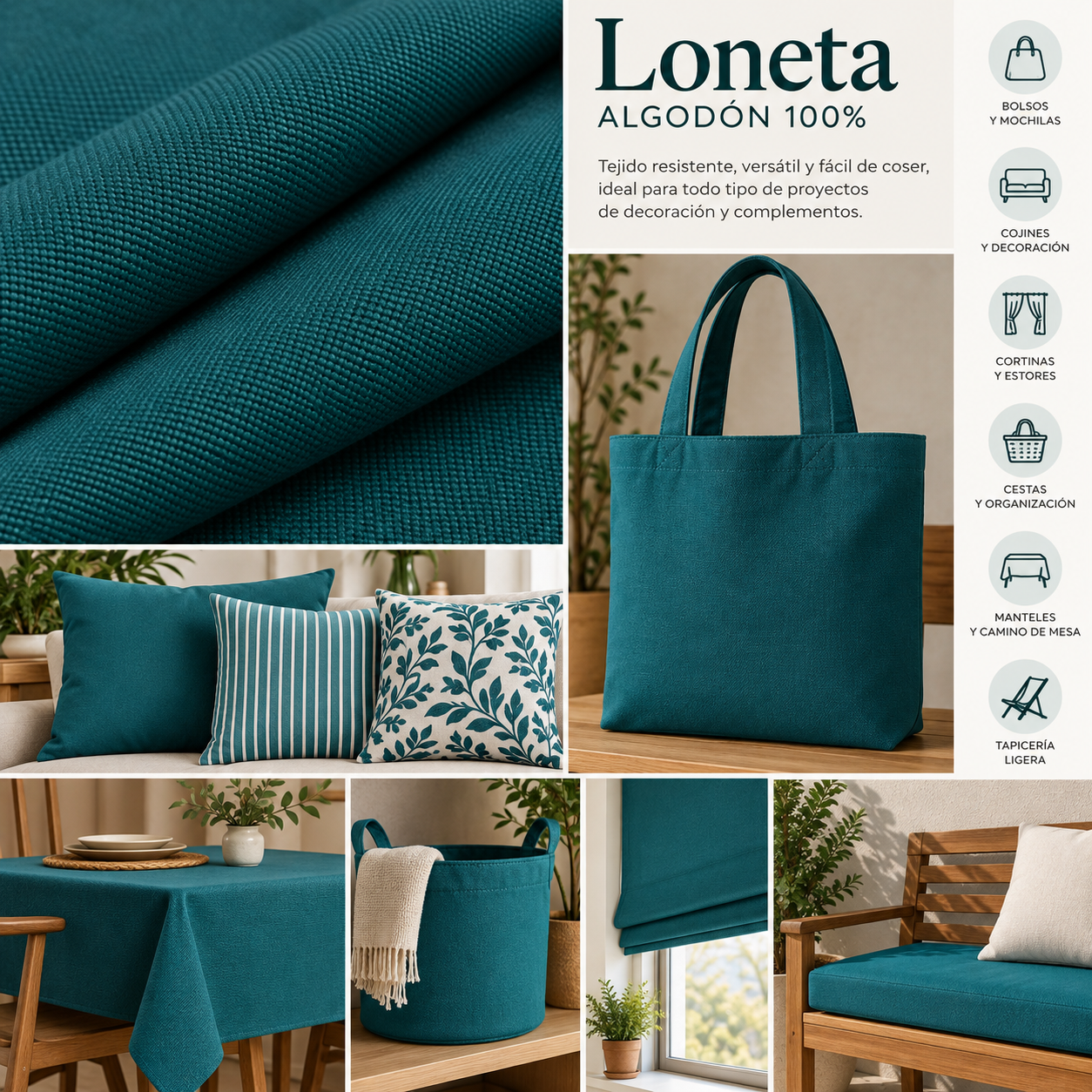 Loneta Verde Petróleo 100% Algodón 142 cm | Kuki Fabrics — imagen 2