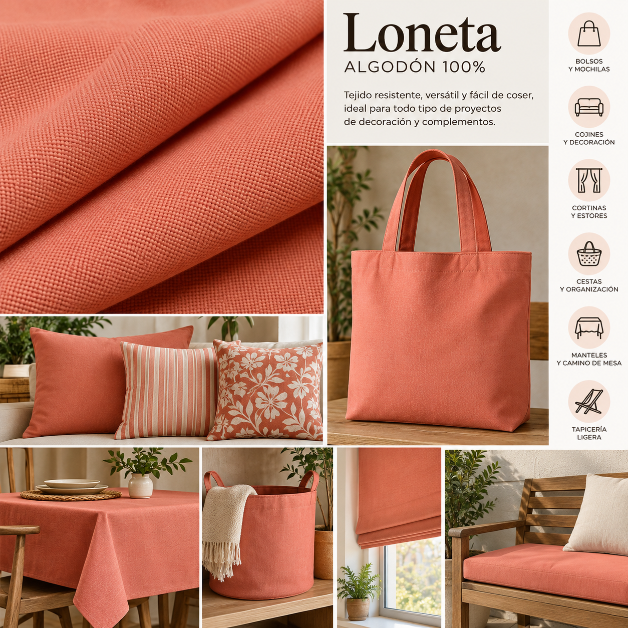 Loneta Coral 100% Algodón 142 cm | Kuki Fabrics — imagen 2