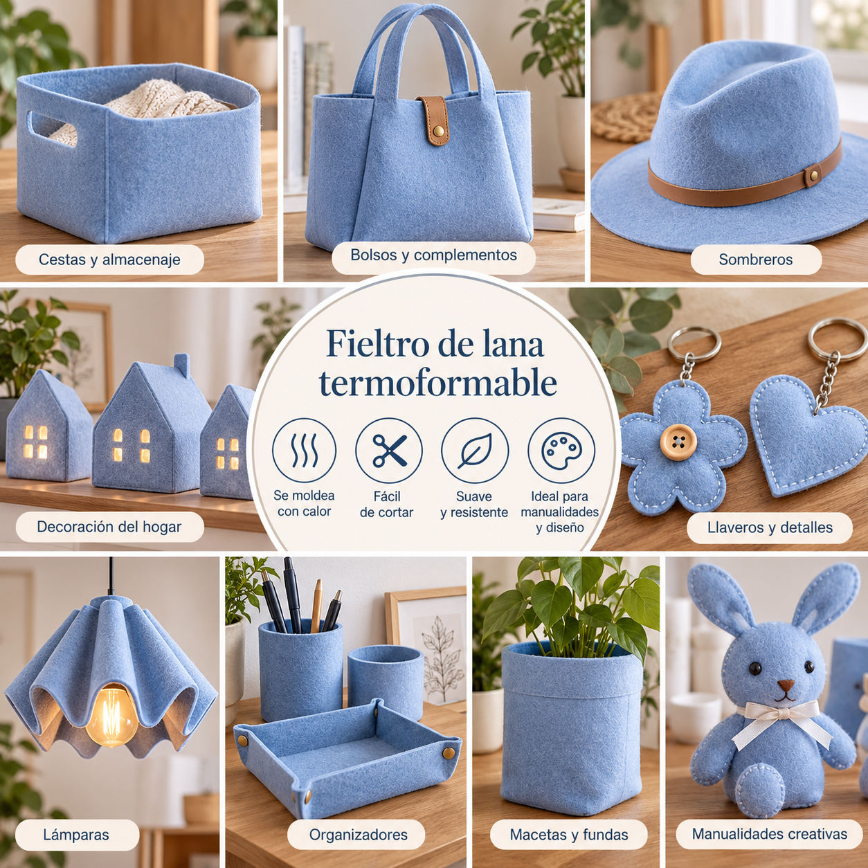 Fieltro de Lana Termoformable Azul Cielo | Kuki Fabrics .Una unidad 50 x 50 cms — imagen 2