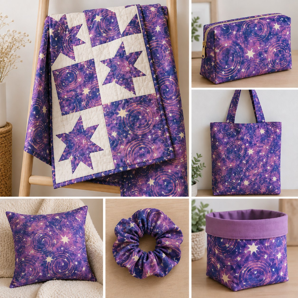 Tela batik algodón 100% estrellas y fondo lila — imagen 2
